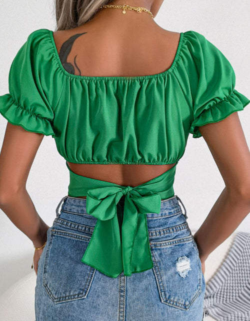 Load image into Gallery viewer, Square Neck Crisscross Flounce Sleeve Cropped Top
